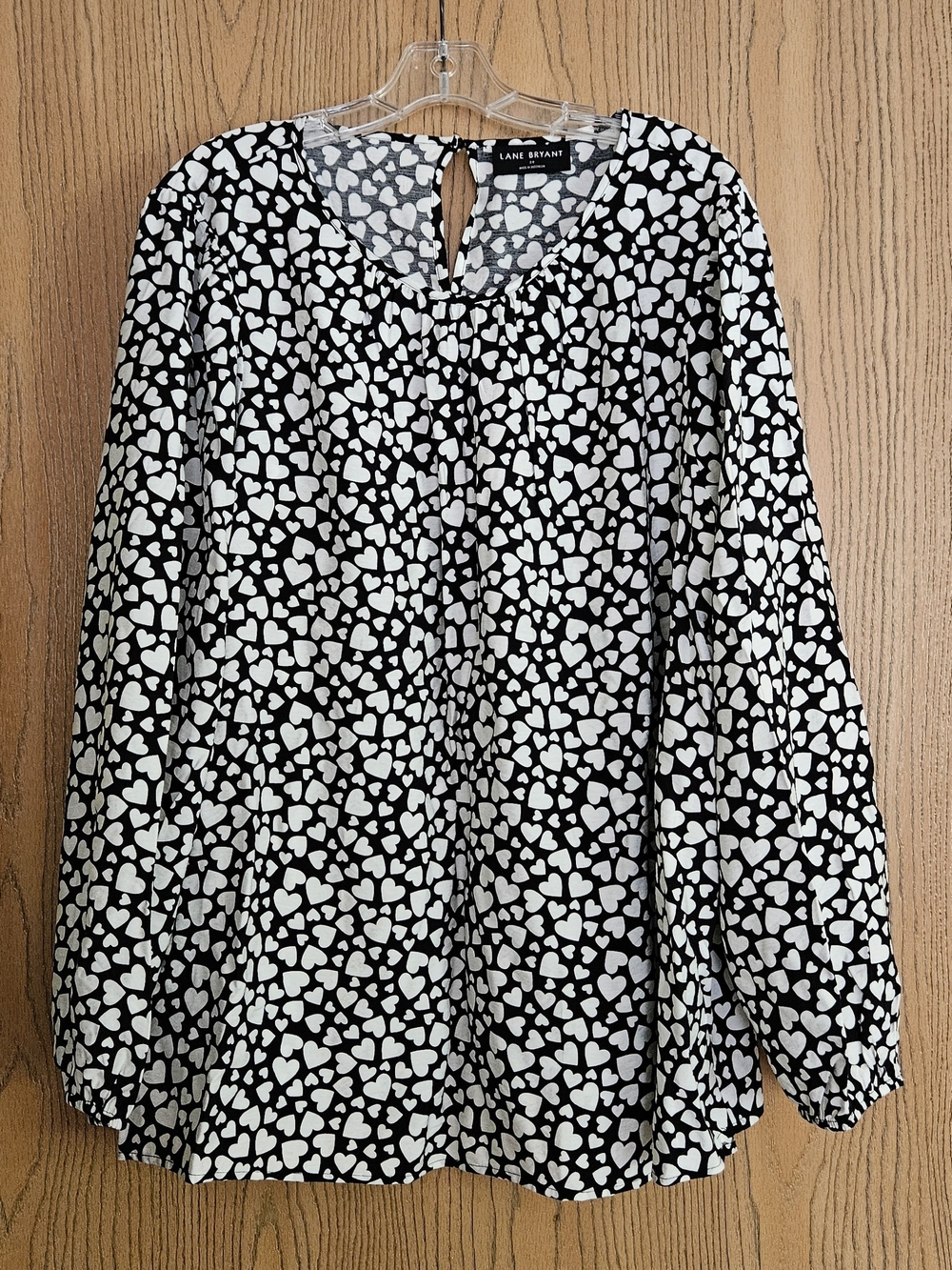 Lane Bryant Black Heart-Print Peasant Blouse